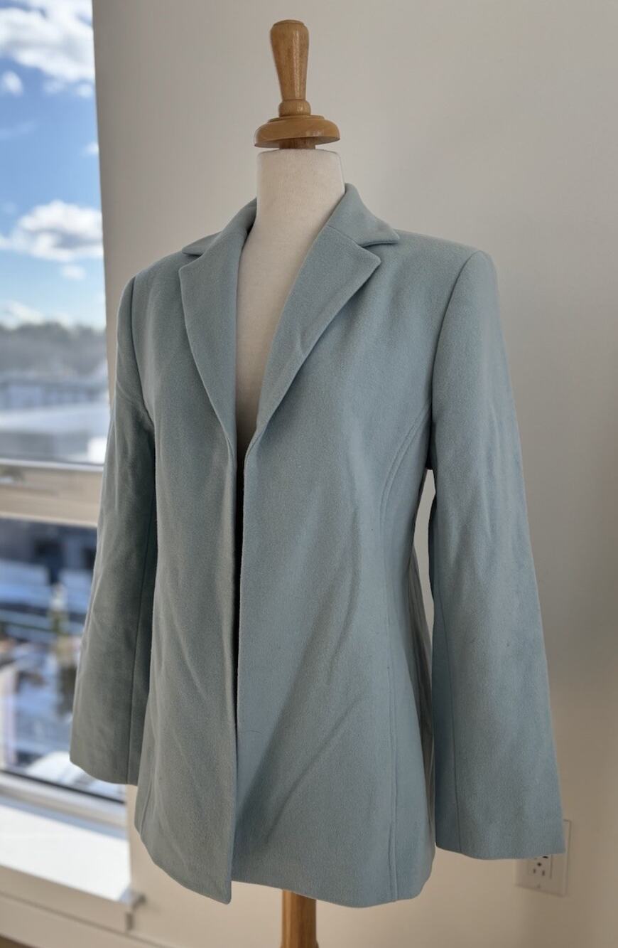NWT Dialogue Modernist Light Blue Wool Nylon Cashmere Open Blazer Jacket Sz 12
